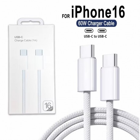 USB-C Fast Charger Cable for Apple iPhone 16 Pro Max 16 Pro 16 Puls PD 60W USB-C Weaving Charging Data Line - 1m