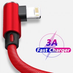 90 Degree USB Cable For iPhone 14 13 12 11 Pro Max X XR 6s 7 8 Plus Fast Charging Wire - Black, 0.3m