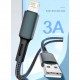 3A USB Cable For iPhone 14 13 12 11 Pro Max X XR 6s 7 8 Plus Fast Charging Cord Data Charger Wire - Black, 0.25m