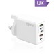 120W PD 5 Port USB Charger Fast Charging QC3.0 USB C Type C Charger For iPhone Huawei Samsung Xiaomi Quick Charge UK Plug White