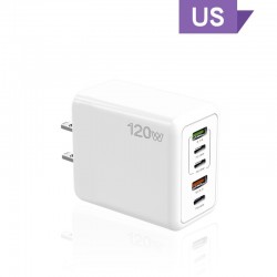 120W PD 5 Port USB Charger Fast Charging QC3.0 USB C Type C Charger For iPhone Huawei Samsung Xiaomi Quick Charge US Plug White