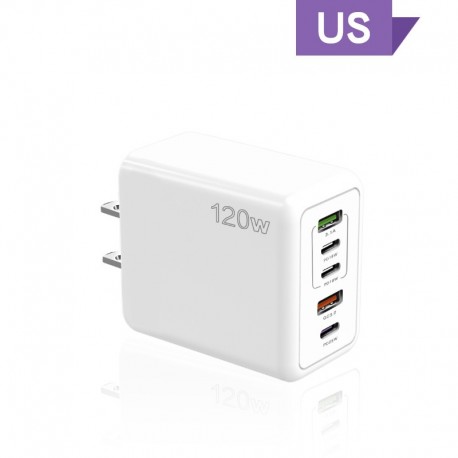 120W PD 5 Port USB Charger Fast Charging QC3.0 USB C Type C Charger For iPhone Huawei Samsung Xiaomi Quick Charge US Plug White