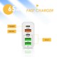 65W USB C Charger GaN Fast Charging Charger PD Quick Charge QC3.0 For iPhone 16 Xiaomi POCO Samsung Huawei Oneplus UK Plug Black