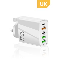 65W USB C Charger GaN Fast Charging Charger PD Quick Charge QC3.0 For iPhone 16 Xiaomi POCO Samsung Huawei Oneplus UK Plug White