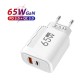 65W GaN Fast Charging USB Type C Charger PD 3.0 Quick Charge Wall Charger For Phone Adapter For iPhone Huawei Samsung US White