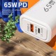 65W GaN Fast Charging USB Type C Charger PD 3.0 Quick Charge Wall Charger For Phone Adapter For iPhone Huawei Samsung US White