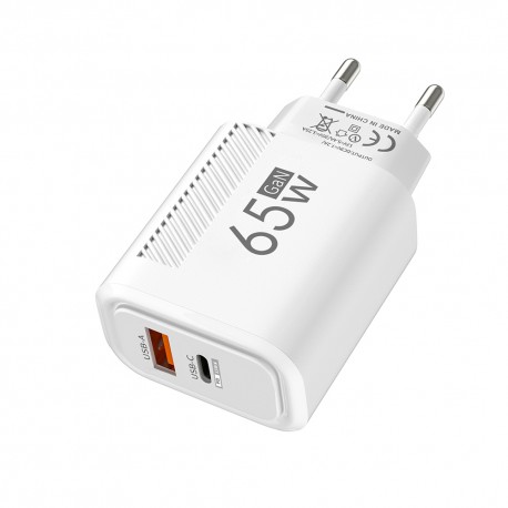 65W GaN Fast Charging USB Type C Charger PD 3.0 Quick Charge Wall Charger For Phone Adapter For iPhone Huawei Samsung EU White