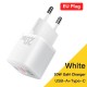 20W GaN USB Type C Charger PD Fast Charge Phone QC 3.0 Chargers For iPhone 14 13 12 11 Pro Max Mini iPad Charging EU Plug White