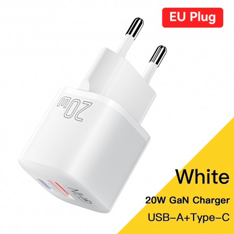 20W GaN USB Type C Charger PD Fast Charge Phone QC 3.0 Chargers For iPhone 14 13 12 11 Pro Max Mini iPad Charging EU Plug White