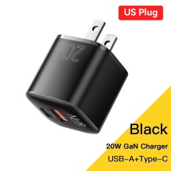 20W GaN USB Type C Charger PD Fast Charge Phone QC 3.0 Chargers For iPhone 14 13 12 11 Pro Max Mini iPad Charging US Plug Black