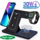 30W LED Fast Wireless Charger Stand 3 in 1 Station For iPhone 15 14 13 12 11 Apple Watch 9 8 7 6 5 Airpods Pro White Blue