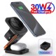 30W 3 in 1 Wireless Charger Phone Magnetic Wireless Charging Station for iPhone 16 15 14 13Pro Apple Watch 8 9 Airpods Black