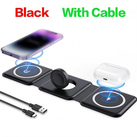 100W 3 in 1 Wireless Charger Pad Stand for iPhone 15 14 13 12Pro Max Airpods iWatch Fast Wireless Charging Dock Station Black